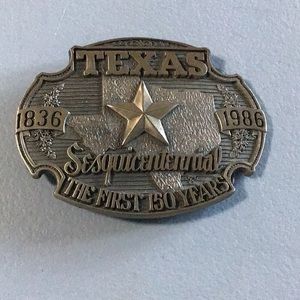 Texas Sesquicentennial Oval Brass Belt Buckle 1836-1986 The First 150 Years